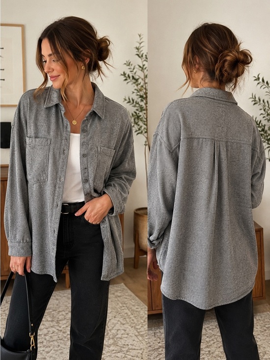 aerie Tops - Aerie Gray Herringbone Oversized Shacket Shirt Jacket Medium